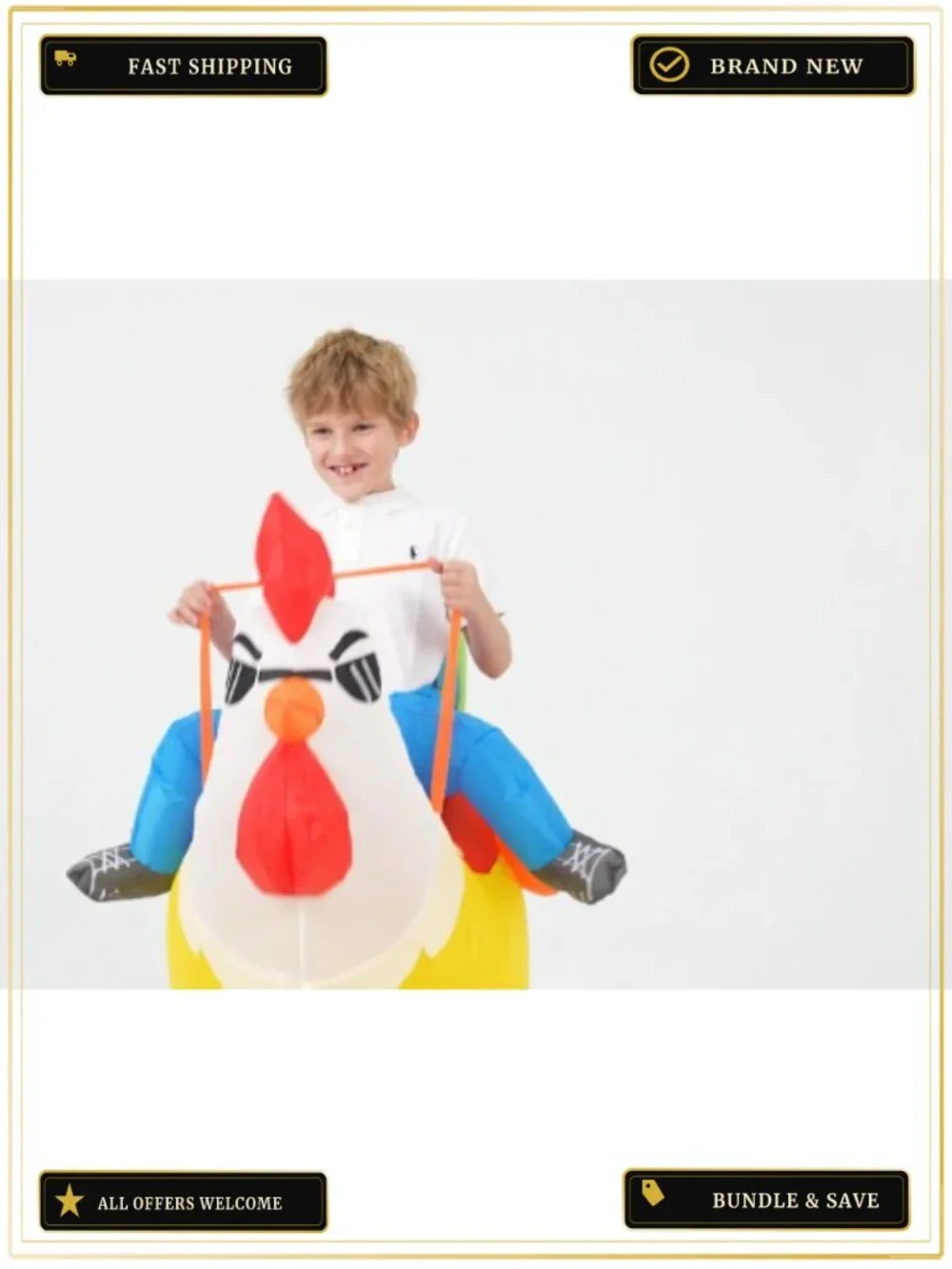 Kids Inflatable Chicken Costume Halloween Rooster Blow Up Suit 7-9 Years